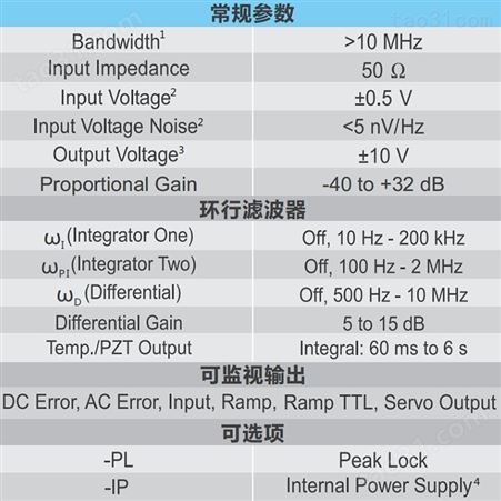Vescent D2-125激光伺服器 高宽带10MHz 峰值锁定功能